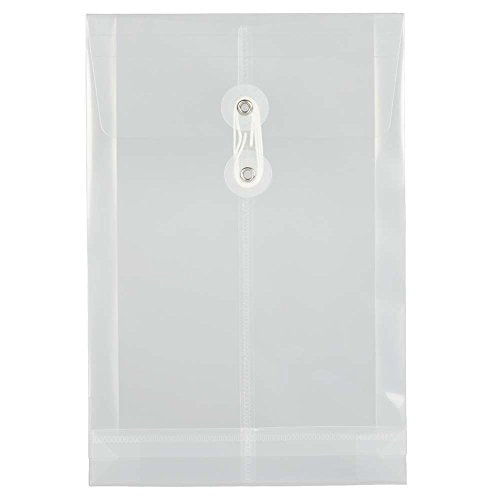 JAM PAPER Plastic Envelopes with Button & String Tie Closure - 6 1/4 x 9 1/4 - Clear - 12/Pack - color: Clear, size: 6 x 9