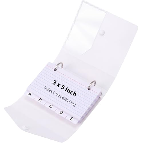 3x5 Index Card Holder Organizers Case Binder with Ring Dividers (Clear) | 100 Lined Page Plastic Index Card Organizer Case with Snap Closure for Study Recipe Flashcard Office School - color: White