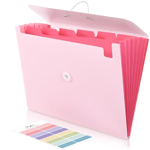 SKYDUE Pink School Office Supplies, Accordion File Organizer - 7 Pocket Letter Size Expanding Folder for School & Office - Portable Document Organizer - color: Pink