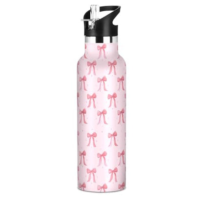 Insulated Water Bottle with Straw Cute Pink Ribbon Bow 20 Oz Kids Stainless Steel Water Flask Sports Travel Mug for Boys Girls - color: Multi04
