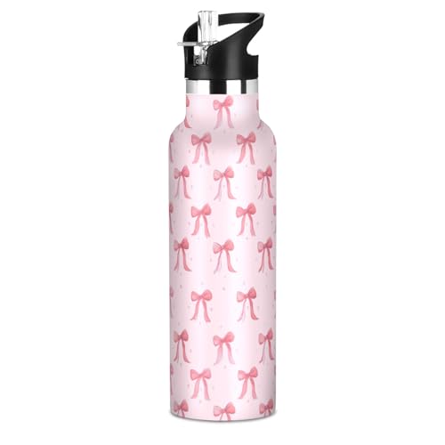 Insulated Water Bottle with Straw Cute Pink Ribbon Bow 20 Oz Kids Stainless Steel Water Flask Sports Travel Mug for Boys Girls - color: Multi04