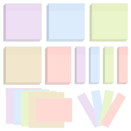 BAYTORY 6 Pads Soft Pastel Sticky Notes, Memo Sticky Note, Colorful Self-Stick Note Easy to Post for Office School Home Study (3x3 & 3x2 & 3x0.7 Inch) - size: 3x3 & 3x2 & 3x0.7 Inch