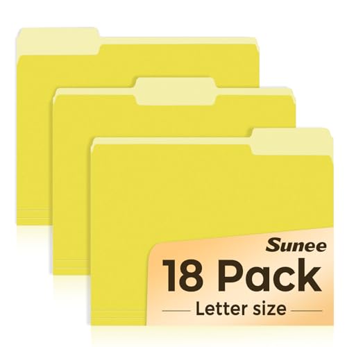 SUNEE File Folders, 18 Pack Manilla Folders 8.5 x 11, Colored File Folders Home Office School Supplies for Documents Files Paper, Yellow - color: Yellow