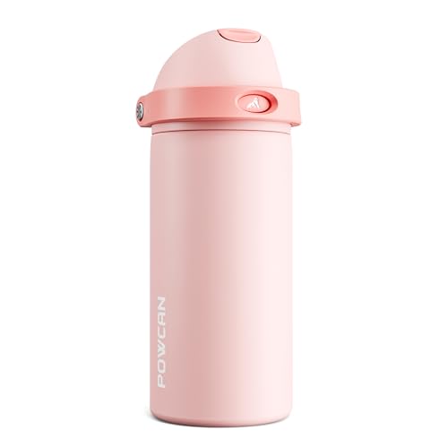 POWCAN 18 oz Insulated Water Bottle: 2-in-1 Push-Button Spout & Quick-Flip Straw, Leakproof, Cold 24Hrs, Fits Car Cup Holder, Stainless Steel Water Bottle for Sports, Travel, School (Cotton Candy) - color: Cotton Candy, size: 18 Ounces