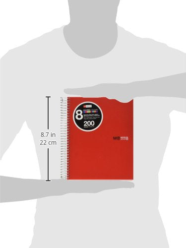 Miquelrius 8 Subject Spiral Notebook, College Ruled, Red (6.5" x 8")