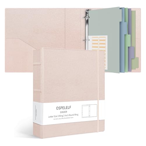 Ospelelf Vintage Hardcover 3 Ring 2 inch Leather Binder, Professional Binders Organizer Suitable for Letter Size Documents, Binder Dividers with Tabs, Rose Gold - color: Rose Gold, size: Letter Size - 2 Inch Ring
