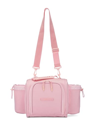 Hydra Cup Insulated Meal Prep Lunch Bag, Large Travel Lunch Box Included with Containers, Shaker Bottle, Funnels, Ice Packs, Cup Holder and Luggage Sleeve (Pink) - color: Pink