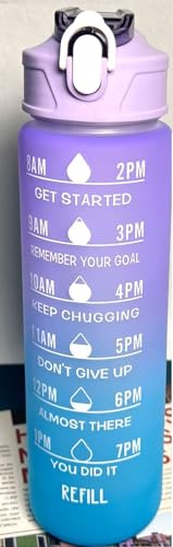 Motivational Drinking Water Bottle with Time Marker & Stickers – 900ml Gradient Purple & Blue Leakproof BPA-Free Water Tracker Bottle with Straw & Flip Lid – Reusable Sports Bottle