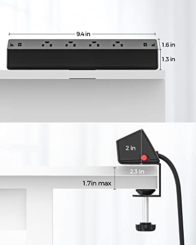 Desk Clamp Power Strip, Flat Plug Fast Charging Station, Desk Mount Surge Protector with PD 20W USB C Ports, Fit 1.7 inch Tabletop Edge Thick, Desktop Outlets for Home Office. - size: 6FT