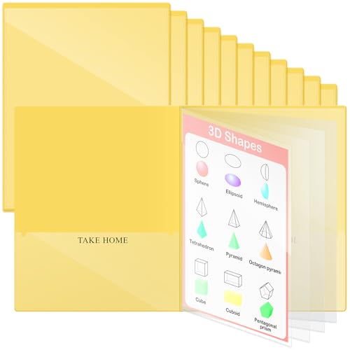Henoyso 12 Pcs School and Home 2 Pocket Folders with 4 Clear Inner Pockets Plastic Heavy Duty Homework Folders Parent Teacher Communication for Student Home Office Classroom,11 x 9 Inch (Yellow) - color: Yellow