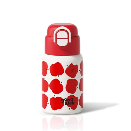 SDGA+ 22 oz Kids Water Bottle with Lid and Straw, Insulated Stainless Steel Tumbler Leak Proof, Portable Iced Travel Coffee Mug, Apple - color: Red Apple