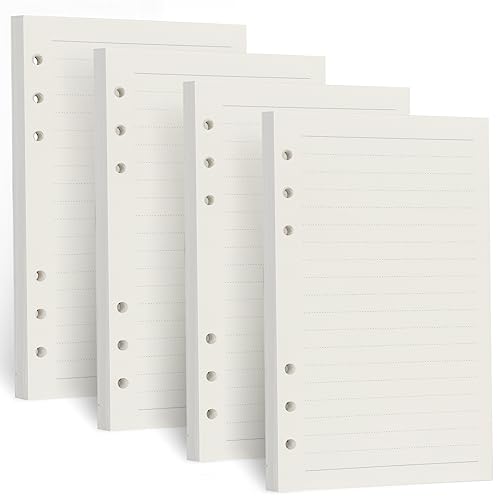 A6 Refill Paper, [4 Pack] Toplive 100GSM Thick Refillable Paper 6 Hole Filler Inserts Loose Leaf Paper 180 Sheets (360 Pages) for 6 Ring Binder Journal Notebook-Lined Paper - style: Line 4 Pack