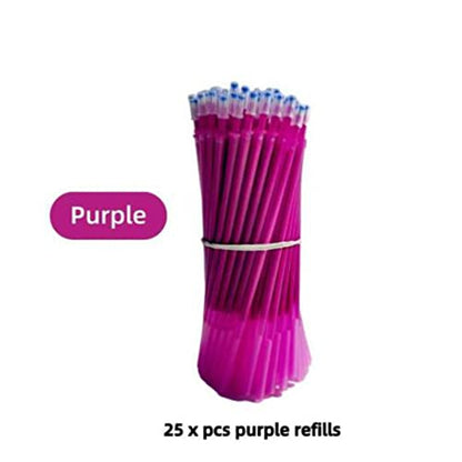 25pcs/Set Erasable Gel Pen Refills Rod 0.5mm Washable Handle Magic Erasable Pen for School Pen Writing Tools Kawaii Stationery (12 Purple) - color: 12 Purple