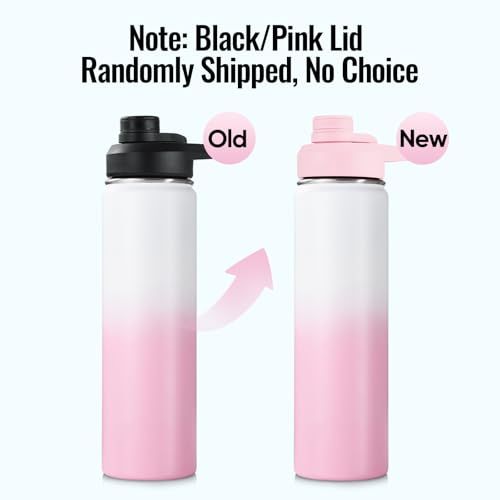 Fijinhom Insulated Water Bottle with Handle, 304 Stainless Steel Water Bottles with Wide Mouth, Double Wall Vacuum Sports Water Bottle, BPA Free, Keep Cold and Hot, 24 Ounces, Strawberry Milk - color: Strawberry Milk, size: 24 Ounces
