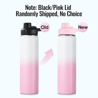 Fijinhom Insulated Water Bottle with Handle, 304 Stainless Steel Water Bottles with Wide Mouth, Double Wall Vacuum Sports Water Bottle, BPA Free, Keep Cold and Hot, 24 Ounces, Strawberry Milk - color: Strawberry Milk, size: 24 Ounces