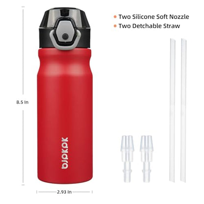 BJPKPK 18oz Insulated Water Bottle with Straw Stainless Steel Double Wall Water Bottles BPA Free Leak Proof Thermal Flask with Lockable Flip Lid and Soft Silicone Spout,Red - color: Red, size: 18 Ounces