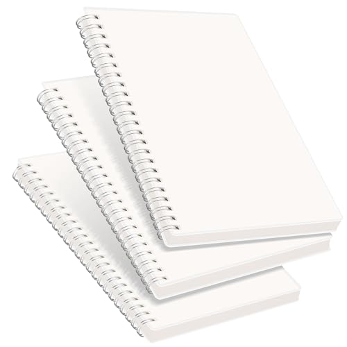 RETTACY Blank Journal Notebook, 3-Pack, 160 Pages per Pack, A5 Medium Size (5.7'' × 8.3''), 100 GSM Thick Paper, Spiral-bound, Flexible Plastic Cover, for Sketching, Drawing, Painting - color: Transparent, style: Plain