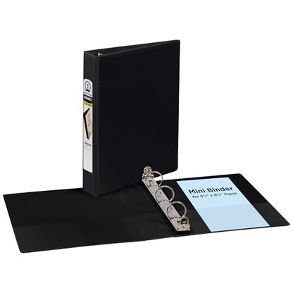 Avery Mini Durable View 3 Ring Binder, Holds 5.5" x 8.5" Paper, 1" Round Rings, 175-Sheet Capacity, 1.4 Inch Wide Spine, 1 Black Binder, Great for Home, School Supplies, Office, and More (17167) - size: 1"