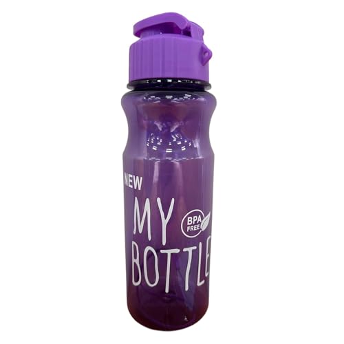FlekmanArt 1 Pieces Plastic Water Bottles for Adults Bulk 17 oz Sport Drink Bottles with Handle Strap Lightweight Leakproof Drink Flip Top Cups for Party Outdoor (Bright Color,Bright Style) - color: Purple