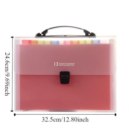 Large Capacity Accordion File Organizer 13 Pockets A4 Rainbow Expanding File Folder for Cards, Letter, A4 Paper, Document - size: with Handle
