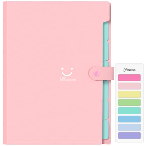 Forvencer Accordion File Organizer, Letter Size, 7 Pocket Expanding File Folder, Cute File Folder with Labels, Portable File Organizer for School Office Supplies, Folders for Documents, Pink - color: Pink, style: 7 Pockets