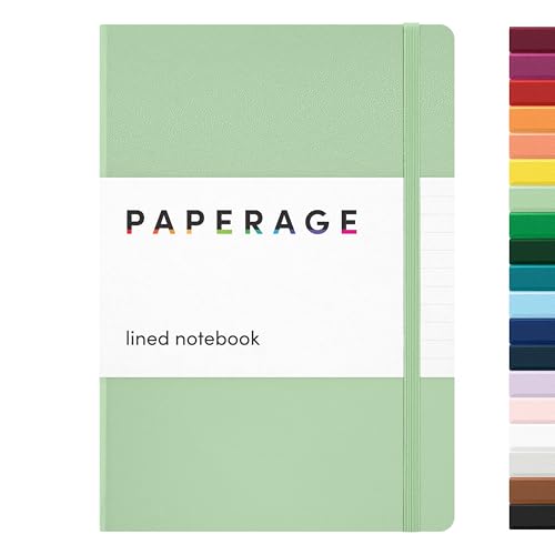 PAPERAGE Lined Journal Notebook, (Sage Green), 160 Pages, Medium 5.6 in x 8 in - 100 GSM Thick Paper – Hardcover Journaling Notebook for Work, School & Note Taking - color: Sage Green, style: A. Lined