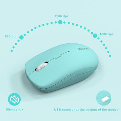 Wireless Keyboard and Mouse Combo, Full-Sized Quiet Wireless Keyboard and Adjustable DPI Mouse, 2.4GHz USB Receiver, Keyboard and Mouse for PC, Windows, Desktop, Laptop (Tiffany Blue and White-B) - color: Tiffany blue and white-B
