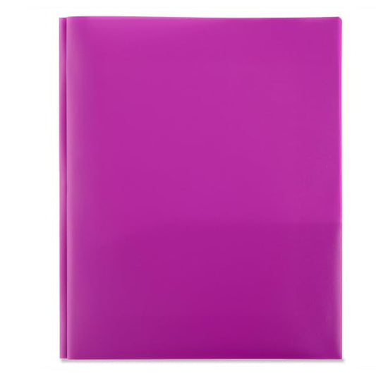 LLC Office Products Plastic Folders with 2 Pockets, Letter Size Poly Folders with 3 Metal Prongs Fastener Clips, (Purple) - color: Purple