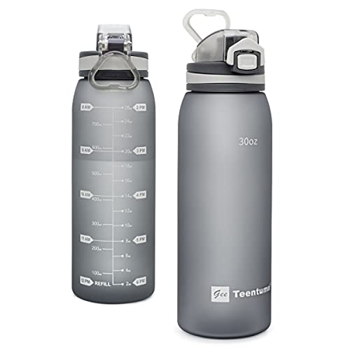 30oz Sport Water Bottle with Time Markers, Large Durable Gym Plastic Bottle Tritan BPA Free for Fitness, Outdoor Enthusiasts, Leakproof Gray (Pack of 1) - color: Silver Gray