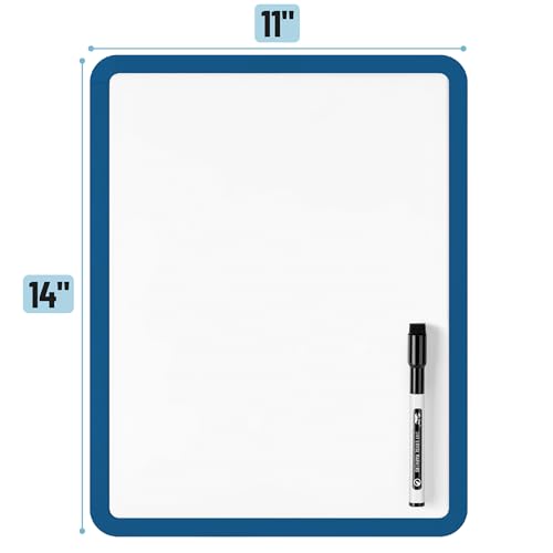 Mr. Pen- Dry Erase Board, 14” x 11” with a Black Dry Erase Marker | Dark Blue Frame, Small Mini White Board for Students, Fridge, Wall, Locker, Includes Double Sided Tapes - color: Dark Blue