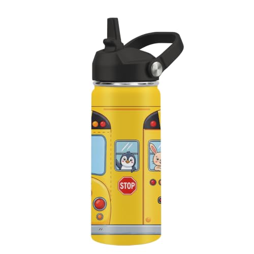 Kids Water Bottle Insulated - Cartoon Water Bottle for Kids, 16oz Stainless Steel Insulated Water Bottles with Straw Lid, Leakproof BPA-Free Cartoon Water Bottles for Home Travel Sports - color: Bus#yellow, size: 16 Ounces