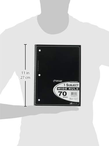 Top Flight Standards 1-Subject Notebook, 70 Sheets, Perforated, Wide Rule, Color May Vary (31306)