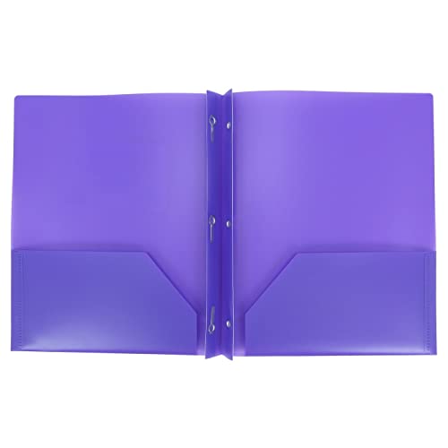 Letter Size Plastic Folder with Pockets and 3 Metel Prongs (Purple) - color: Purple