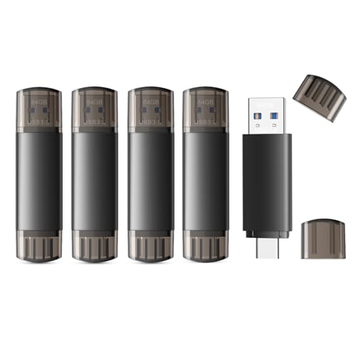 JOIOT 64GB USB C Flash Drive Dual USB 3.0 Flash Drive Type C + USB A Portable Type-C Flash Drive 2-in-1 USB-C Thumb Drive for Smartphone Tablet Computer Mac iPhone Black (5 Pack) - size: 64 GB (USB 3.0), style: 5 Pack