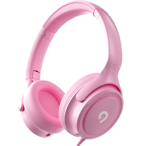 ADOOPE Kids Headphones with Cord-3.5mm Jack 85/94dB Safe Volume Control Built-in Microphone On-Ear Headphones for Kids/Teens/Girls/School/Travel/3.5mm Devices(Pink) - color: Pink