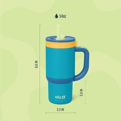 Ello Oasis 14oz Stainless Steel Toddler Tumbler with Handle & Retracting Straw, 100% Leakproof, Double-Wall Vacuum Insulated, Kids Water Bottle for School, BPA Free, Dishwasher Safe, Glacier - color: Glacier, size: 14 Ounces