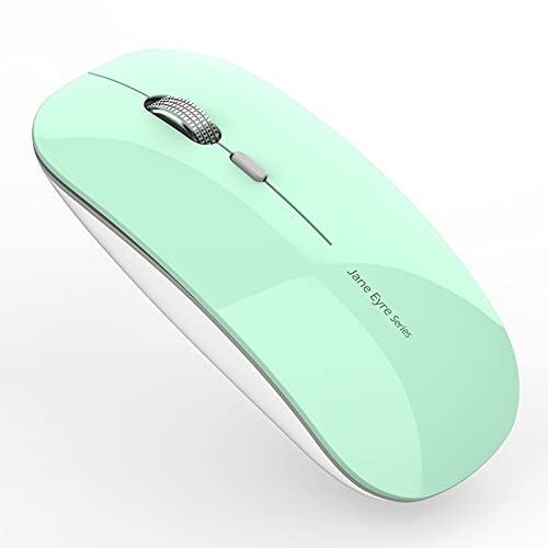 Uciefy Q5 Slim Rechargeable Wireless Mouse, 2.4G Portable Optical Silent Ultra Thin Wireless Computer Mouse with USB Receiver and Type C Adapter, Compatible with PC, Laptop, Desktop (Mint Green) - color: Mint Green