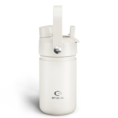 Kids Insulated Water Bottle with Straw - 12oz Stainless Steel Water Bottle with Dual Spouts, Leak-Proof, BPA-Free, Double Wall Vacuum Keeps Cold for 24 Hours for Sports, Travel, School (Cream Moon) - color: Cream Moon, size: 12 Ounces