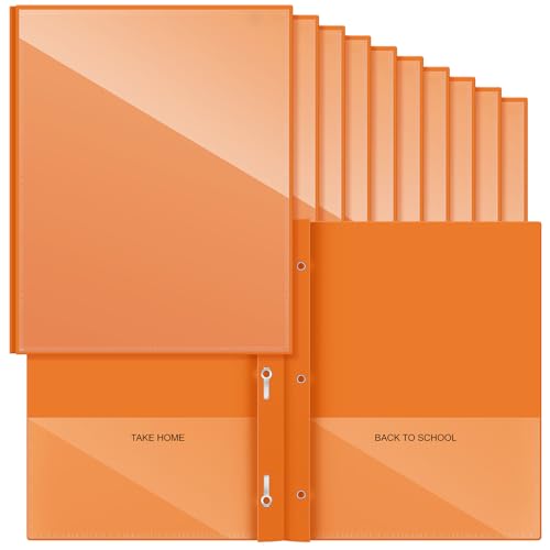 Henoyso 24 Pcs Orange Plastic Folders with Clear Front Pocket and 3 Prong Take Home Plastic 2 Pocket Folder Back to School for Students Parent Teacher Communication for School Office - color: Orange