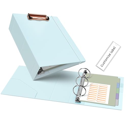 Ospelelf Mini Binder 2 Inch Small 3 Ring Vintage Leather Clipboard 5.5" x 8.5", Professional Binder Organizer Dividers with Tabs, Bule - color: Blue, size: Mini 2in（ 5.5" x 8.5"）