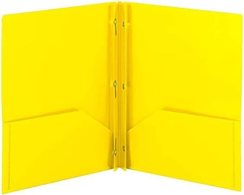 LLC Office Products Plastic Folders with 2 Pockets, Letter Size Poly Folders with 3 Metal Prongs Fastener Clips, (Yellow) - color: Yellow