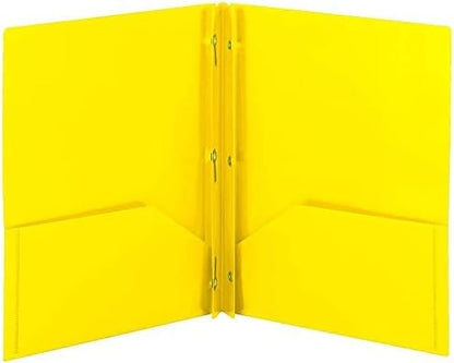 LLC Office Products Plastic Folders with 2 Pockets, Letter Size Poly Folders with 3 Metal Prongs Fastener Clips, (Yellow) - color: Yellow