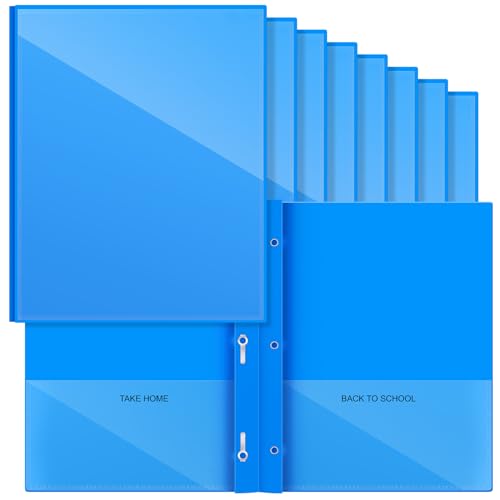 Henoyso 24 Pcs Plastic Folders with Clear Front Pocket and 3 Prong Take Home Plastic 2 Pocket Folder Back to School for Students Parent Teacher Communication for School Office (Blue) - color: Blue