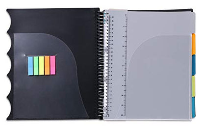 Mintra Office Durable PREMIUM Spiral Notebook, ((Black, 5 Subject, 8.5in x 11in)), Fabric Covered Coils, No Snags, Removable Adjustable Pocket Dividers, Ruler, Organization, Customizable - color: Black, size: 5 Subject (8.5in x 11in)