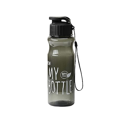 FlekmanArt 1 Pieces Plastic Water Bottles for Adults Bulk 17 oz Sport Drink Bottles with Handle Strap Lightweight Leakproof Drink Flip Top Cups for Party Outdoor (Bright Color,Bright Style) - color: Black