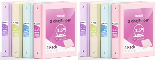 SUNEE 1.5 Inch Binders 3 Ring 8 Pack, Clear View 1 1/2 Inch Binders Three Ring PVC-Free (Fit 8.5x11 Inches) for School or Office Supplies, Assorted Pastel - color: Pastel, size: 1.5 Inch (Pack of 2), style: 4 Pack