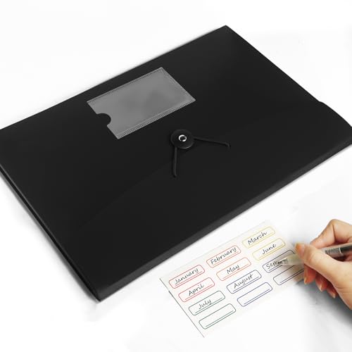 Accordian File Organizer 7 Pocket Expanding File Folder with Labels, Plastic Expandable File Folder for Documents Letter Size A4 Papers - 2-Pack Black - size: 2-Pack 7 Pocket