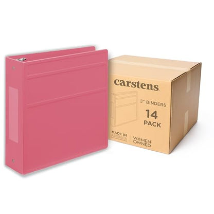 Carstens 3-Inch Heavy Duty 3-Ring Binder - Side Opening, Bubblegum Pink, Durable Plastic, Precision No-Gap Rings, Waterproof Cover, No Pockets, Holds 400 Letter Sheets, BPA-Free, Made in USA (1708-3R) - color: Pink, size: Case of 14