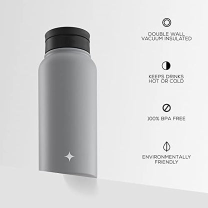 JoyJolt Triple Insulated Water Bottle with Straw Lid AND Flip Lid! 32oz Large Water Bottle, 12 Hour Hot/Cold Vacuum Insulated Stainless Steel Bottle. BPA-Free Leakproof Water Bottles - Thermos Bottle - color: Dove Grey, size: 32 Ounces