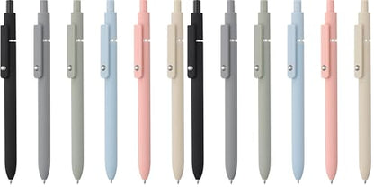 LINFANC 12 Pack Cute Gel Pens, Retractable Quick Dry Gel Ink Pen, Fine Point 0.5mm Black Ink Rolling Ball Gel Pens, Smooth Writing Aesthetic Pens for Home School Office Supplies - color: 6pcs - Black, Gray, Green, Pink, Blue, Yellow, size: 1 Count (Pack o